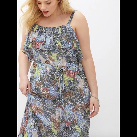 EUC Lane Bryant Paisley Pleated Ruffle Maxi Dress - Picture 5 of 10